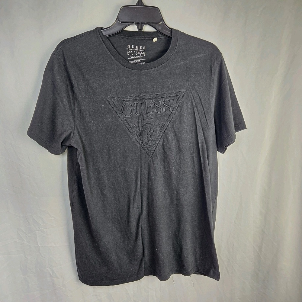 Guess Embroidered Cotton T Shirt Unisex Large Black Tonal Retro Neutral Classic